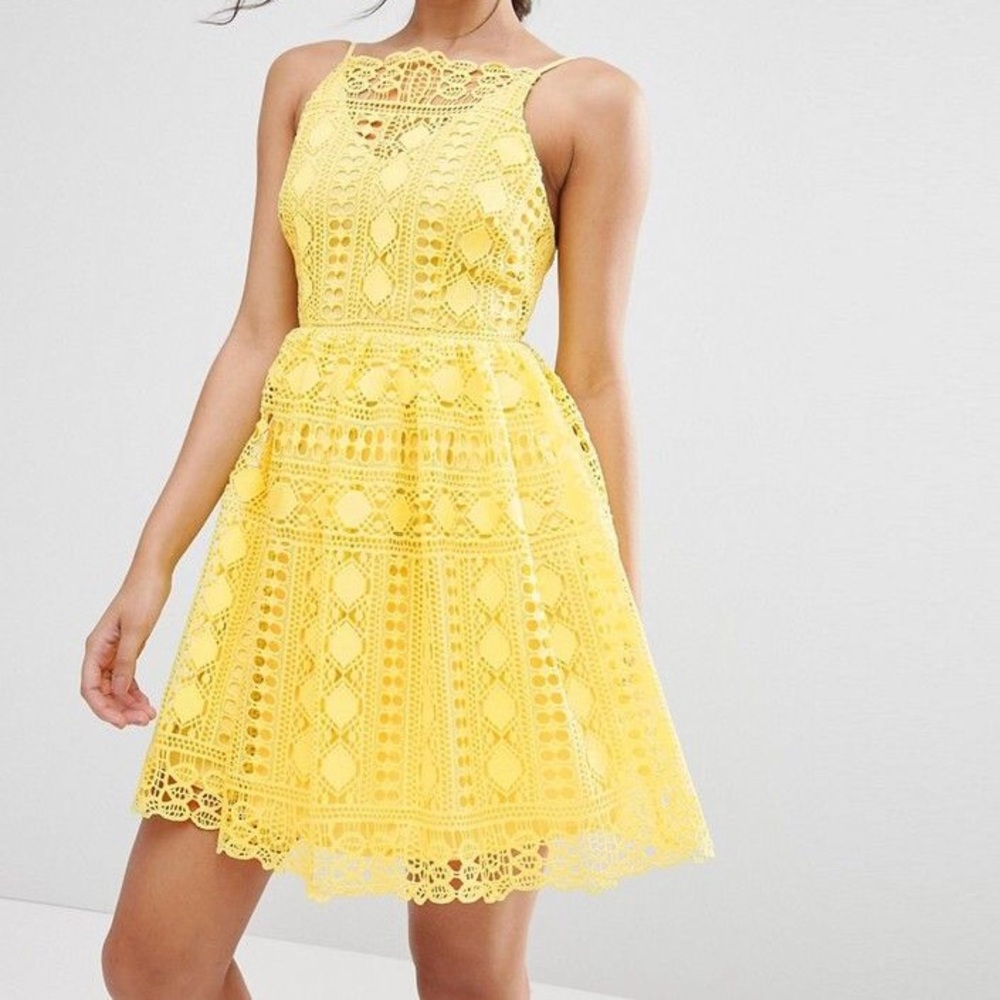 ASOS Yellow Lace Cocktail Dress